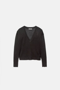 Maglione in maglia rasata con scollo a V e dettagli metallici
