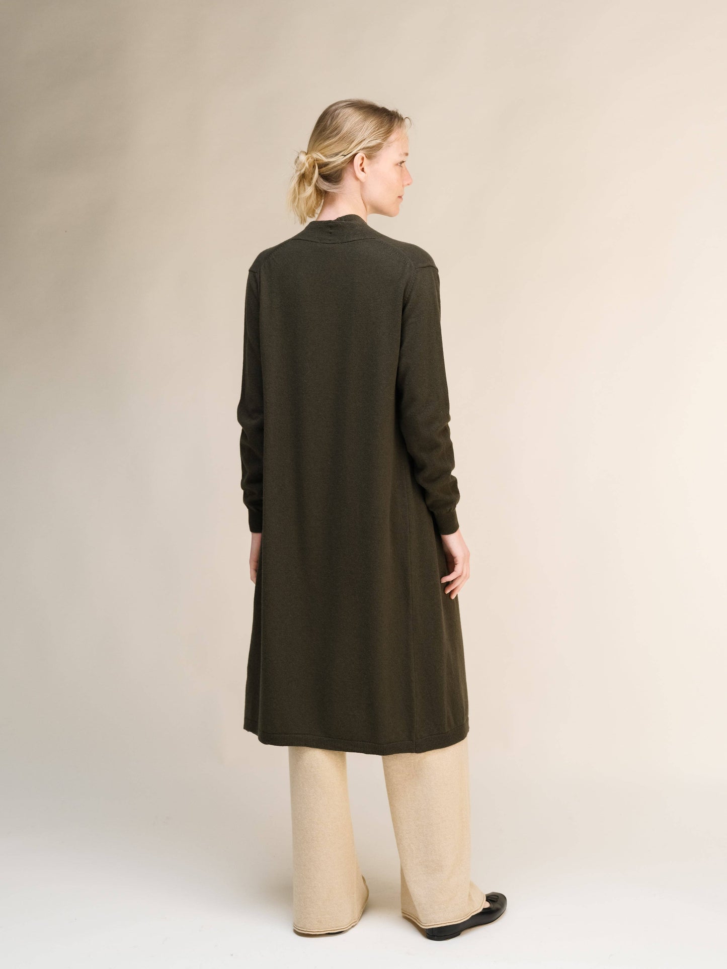 Cardigan lungo aperto in misto cashmere da donna