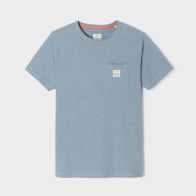 T-shirt pesante in cotone biologico blu con taschino