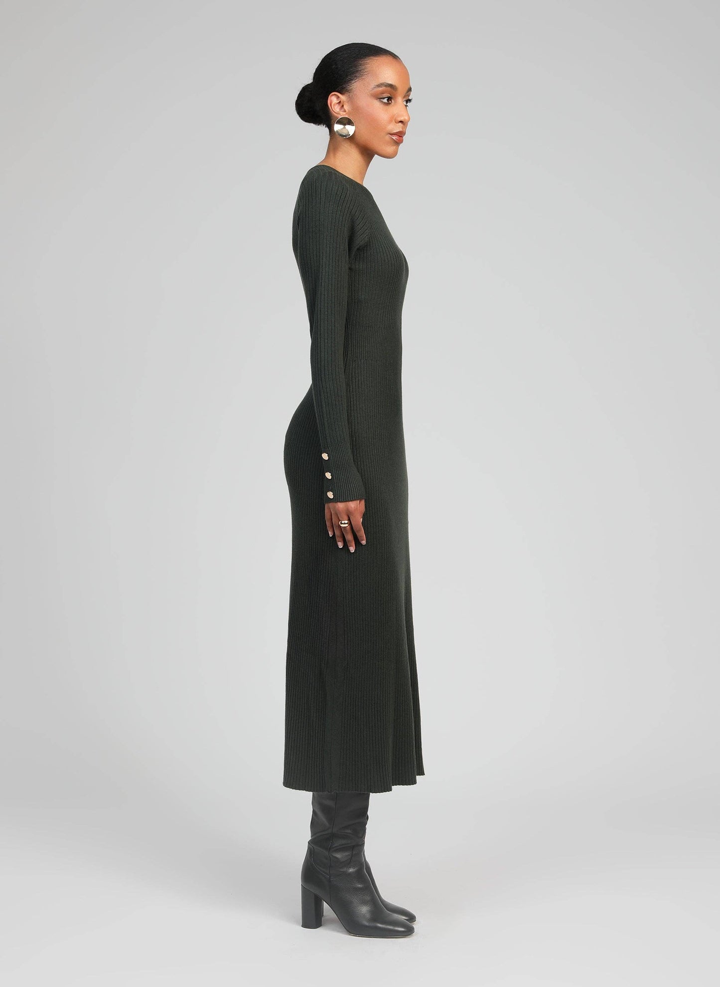 Abito midi in maglia a costine kaki