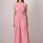 Abito lungo rosa in popeline a balze con smock
