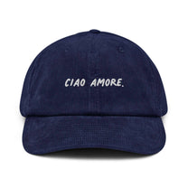 Cappello dad hat in velluto a coste ricamato “Ciao Amore”