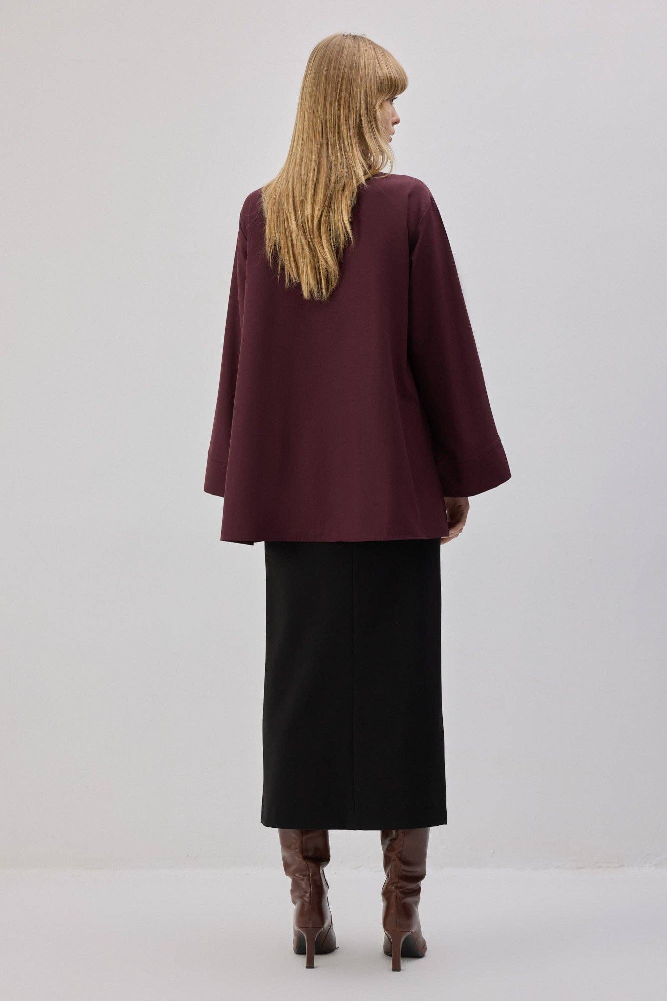 Camicia asimmetrica in popeline bordeaux