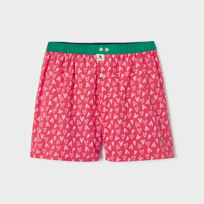 Boxer in cotone biologico con stampa cuori Valentin