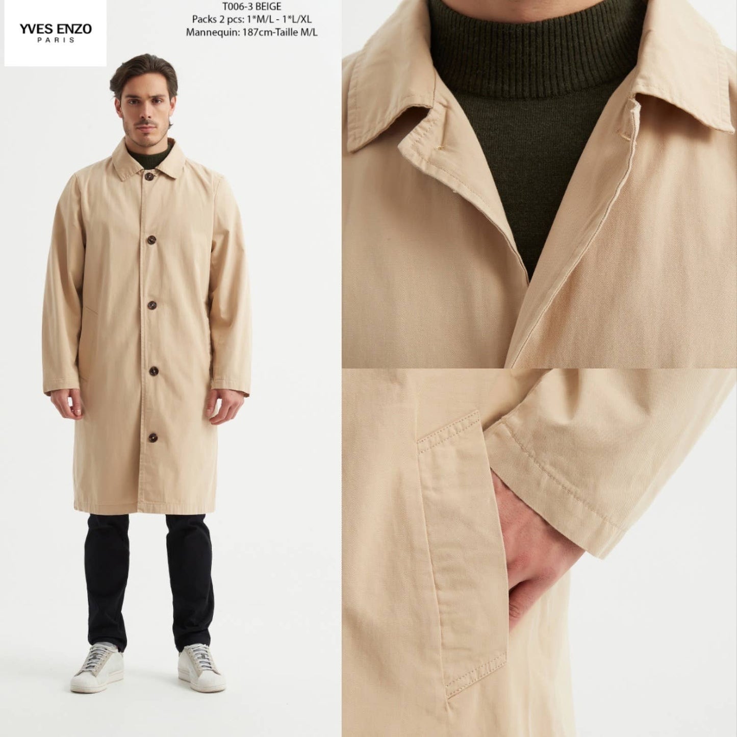 Trench chic uomo in cotone Yves Enzo
