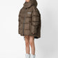 Bomber oversize con stampa testuale e cappuccio staccabile