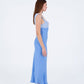 Abito midi azzurro con corpetto vichy