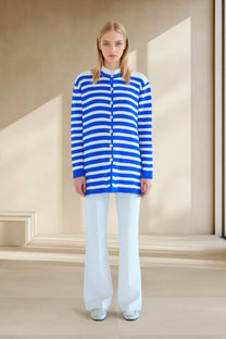 Cardigan lungo a righe con bottoni dorati