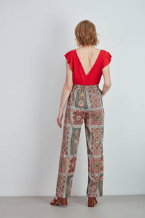 Pantaloni stampati patchwork multicolor