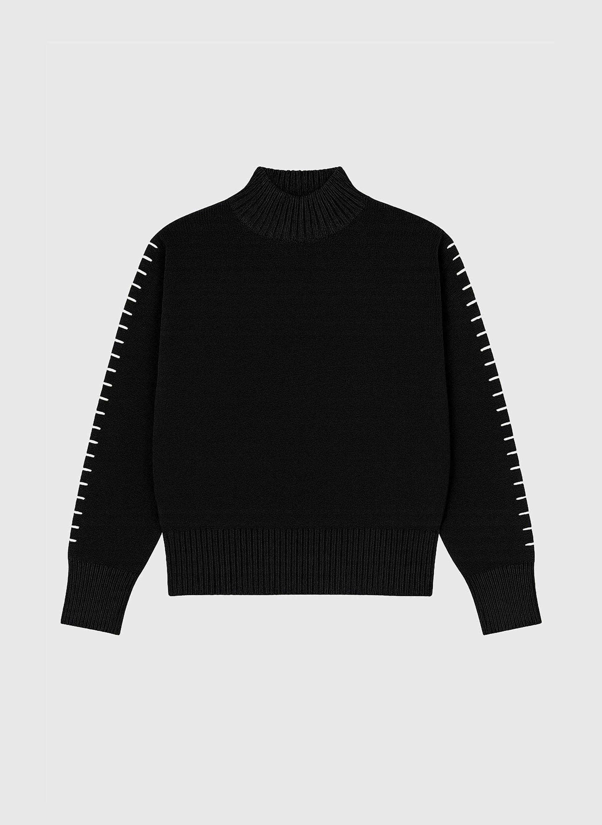 Maglione dolcevita nero Nissya con cuciture a contrasto