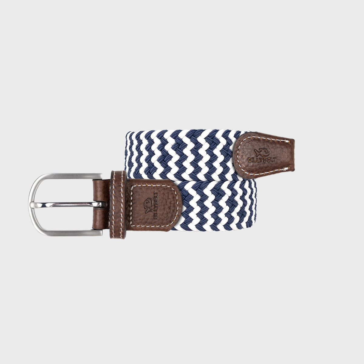 Cintura intrecciata elastica bicolore blu navy e bianco