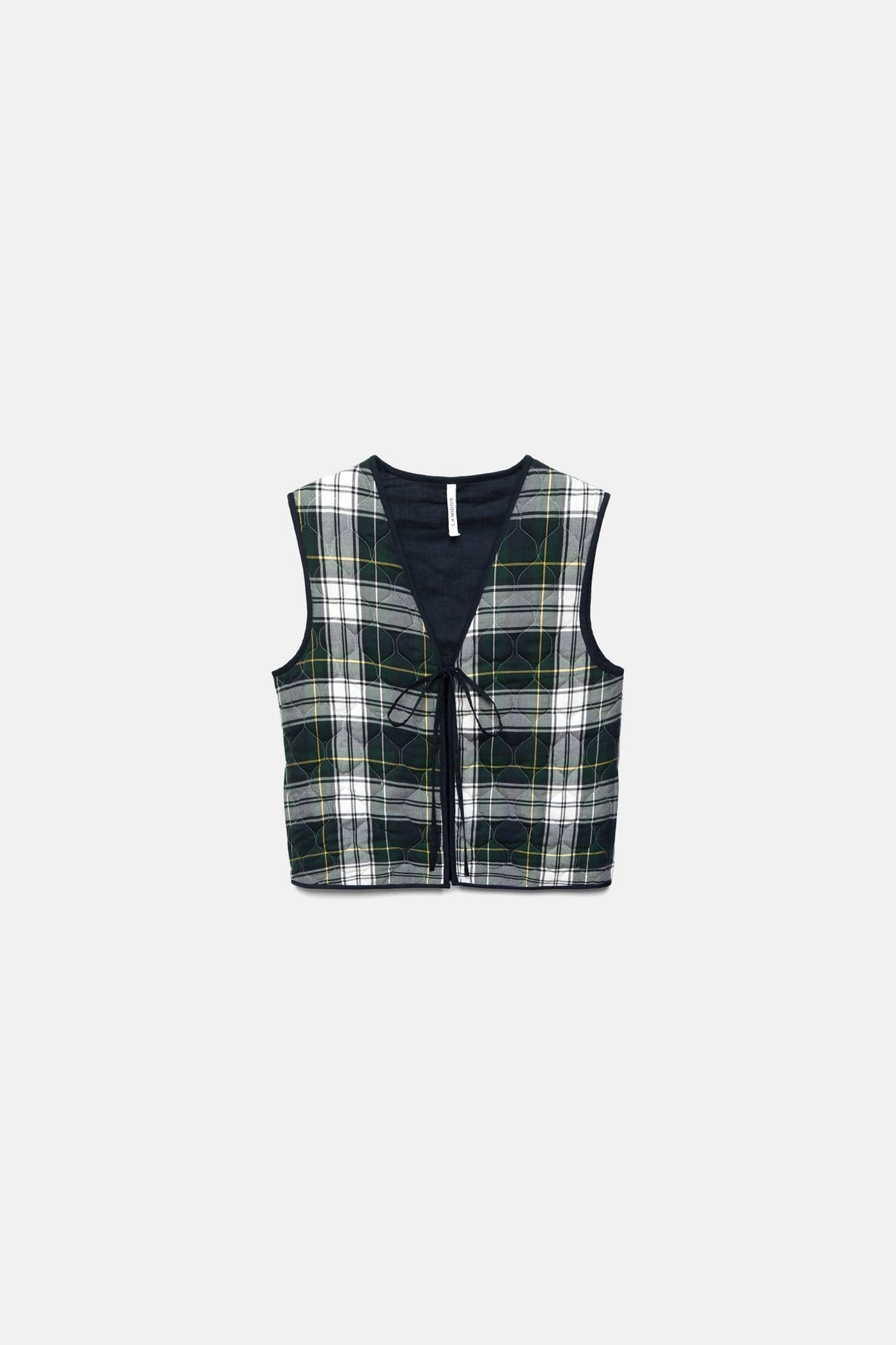 Gilet trapuntato tartan con scollo a V