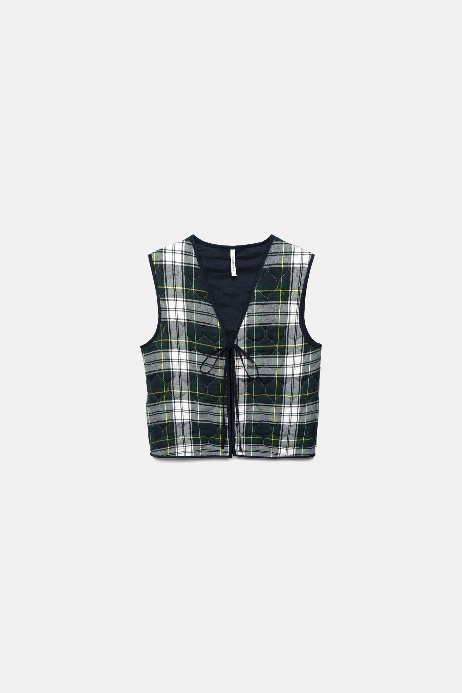 Gilet trapuntato tartan con scollo a V