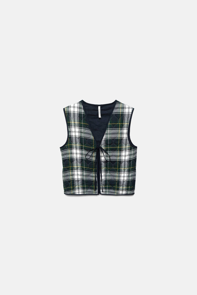 Gilet trapuntato tartan con scollo a V