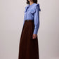 Camicia blu con colletto alla marinara arricciato