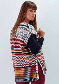 Maglione jacquard multicolor con motivo a onde