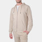 Felpa con cappuccio e zip in maglia piqué beige da uomo