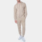 Felpa con cappuccio e zip in maglia piqué beige da uomo