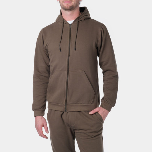 Felpa con cappuccio e zip in piqué kaki da uomo