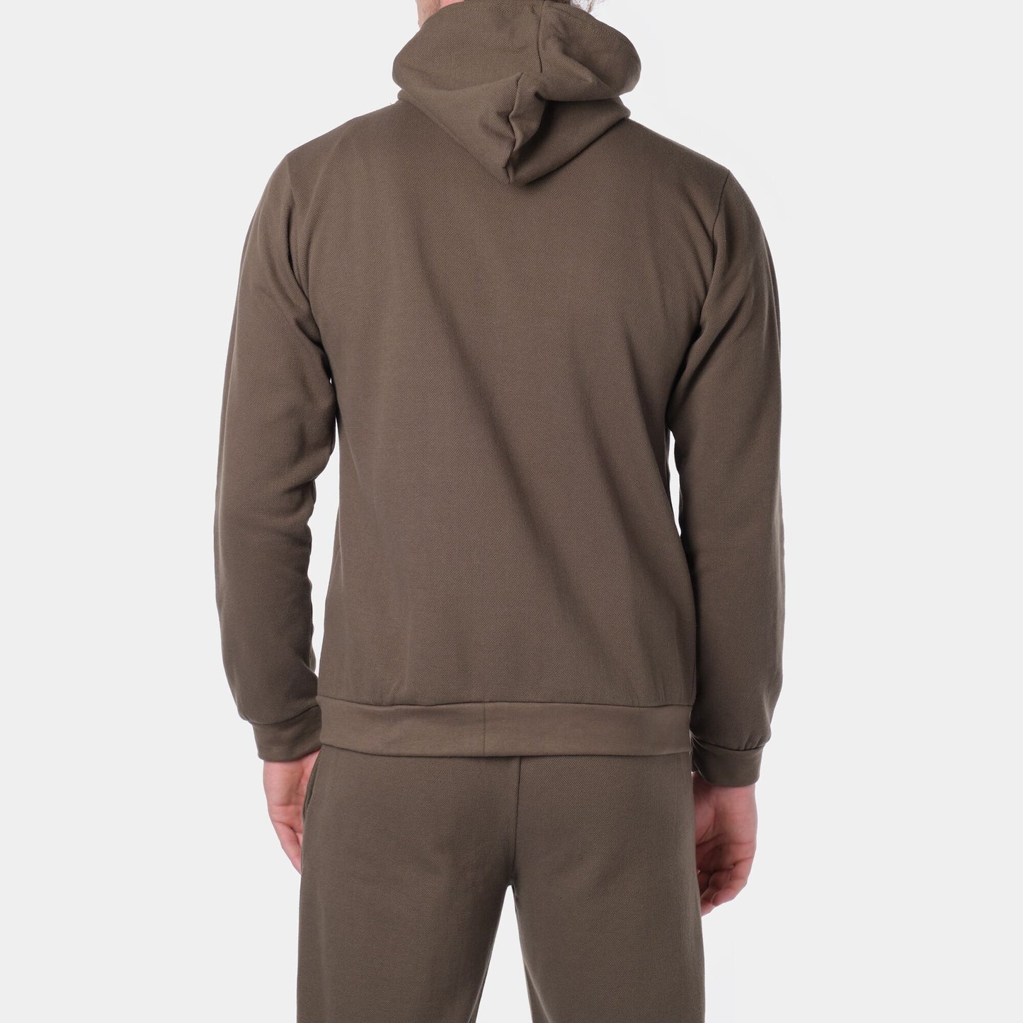 Felpa con cappuccio e zip in piqué kaki da uomo