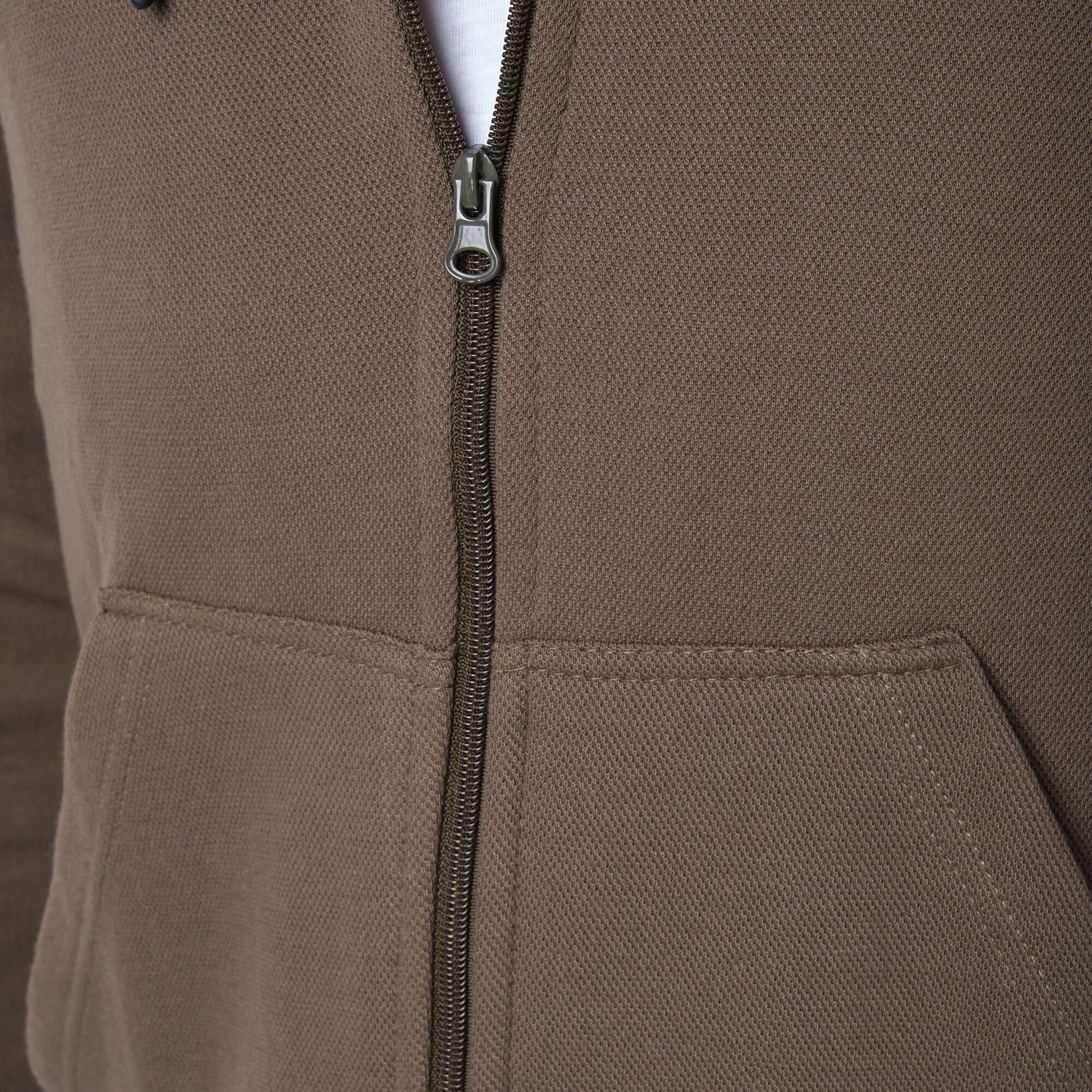 Felpa con cappuccio e zip in piqué kaki da uomo