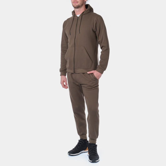 Felpa con cappuccio e zip in piqué kaki da uomo