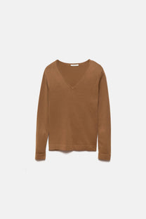 Maglione in maglia rasata con scollo a V