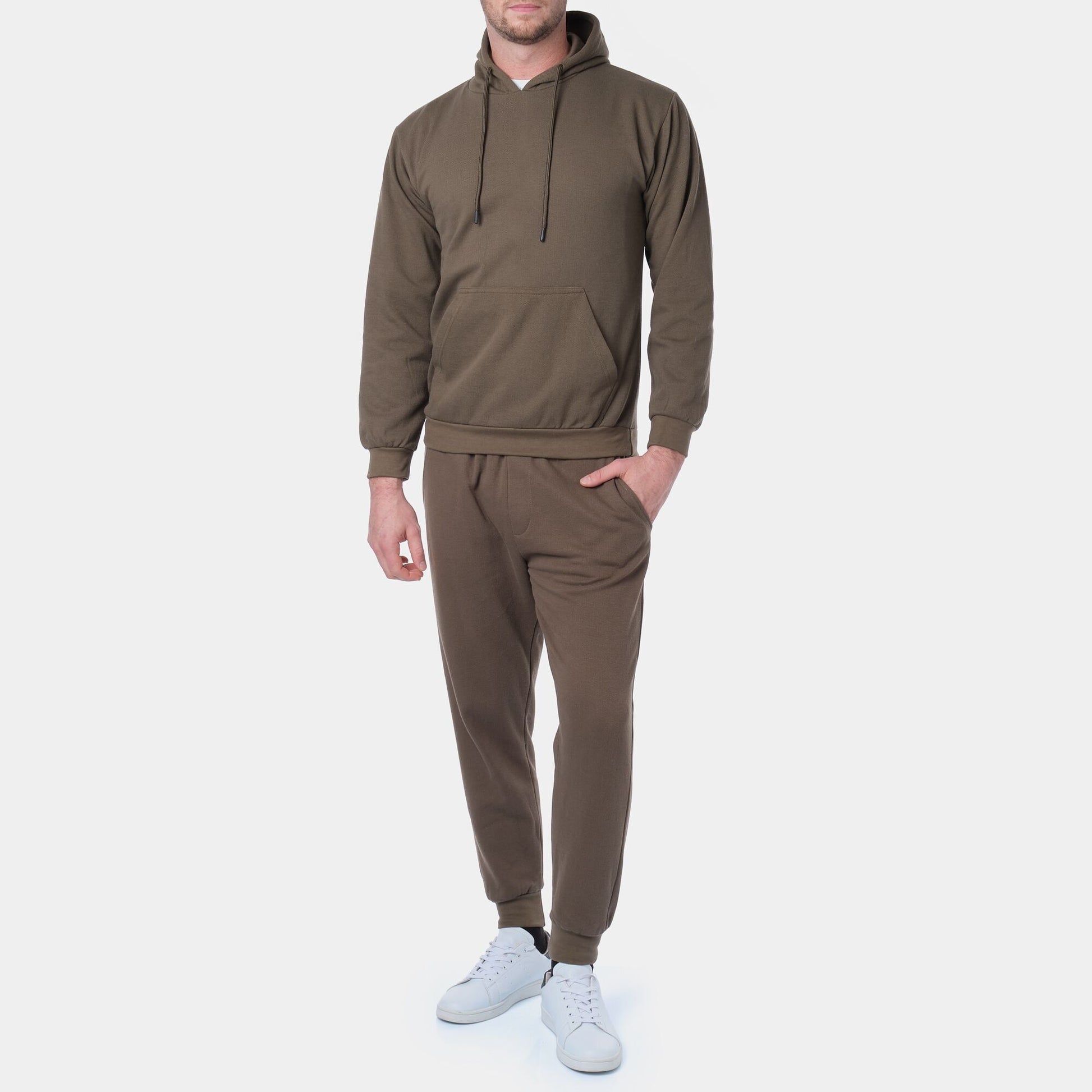 Felpa con cappuccio in piqué kaki da uomo