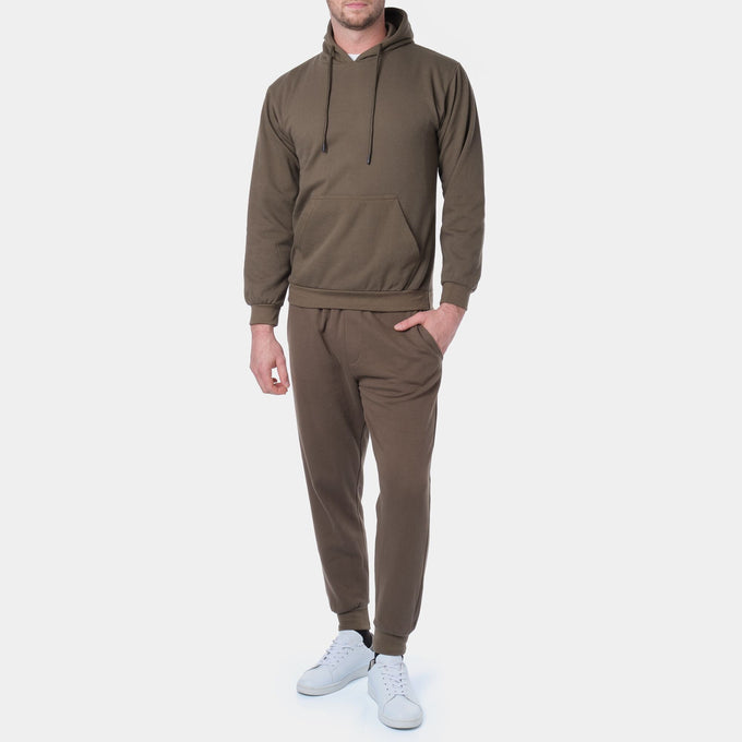Felpa con cappuccio in piqué kaki da uomo