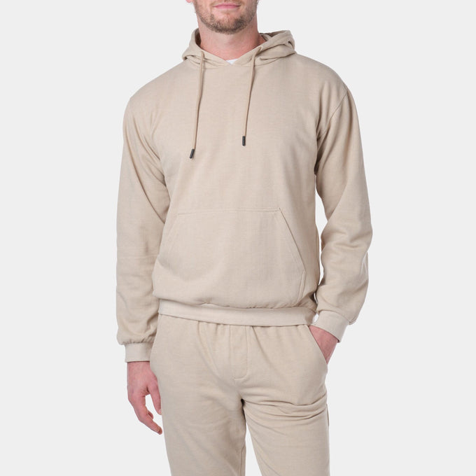 Felpa con cappuccio in piqué beige da uomo