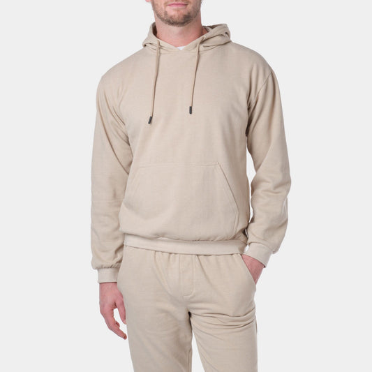 Felpa con cappuccio in piqué beige da uomo