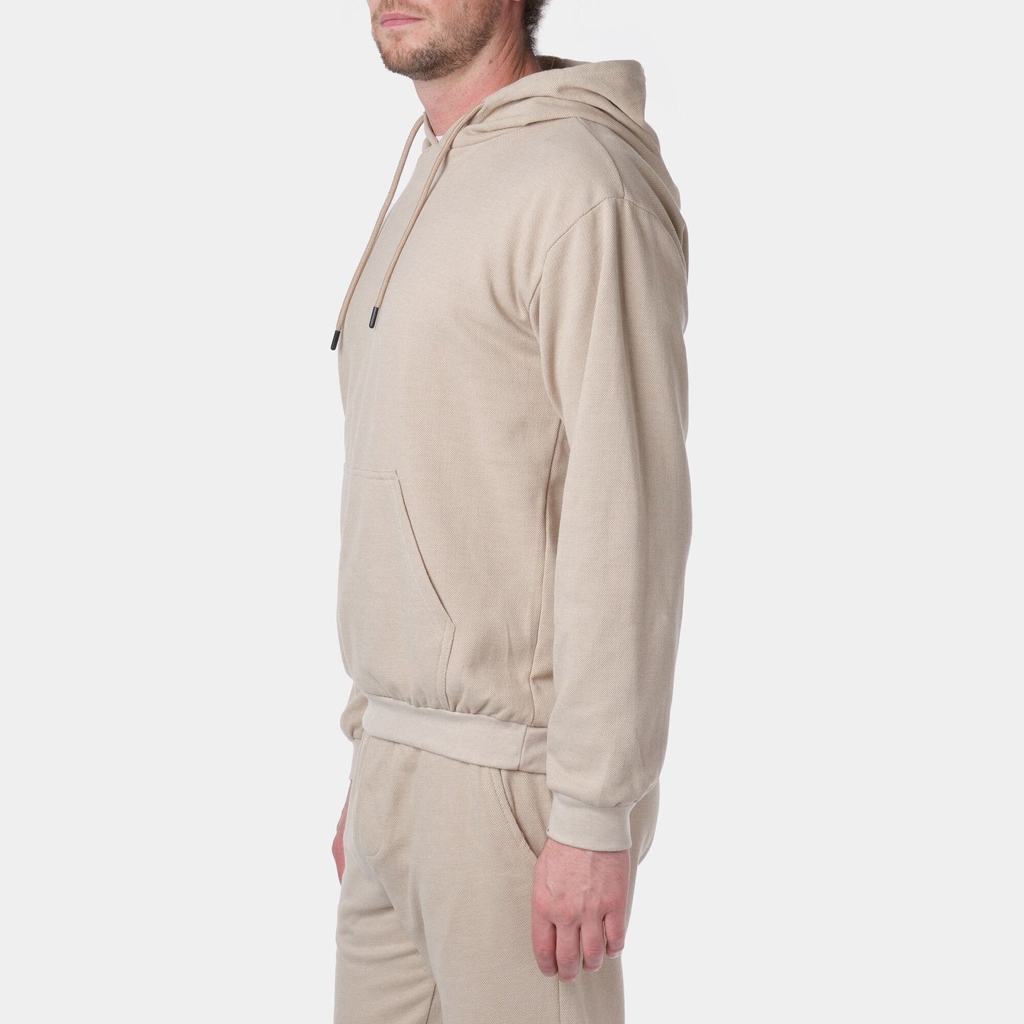 Felpa con cappuccio in piqué beige da uomo