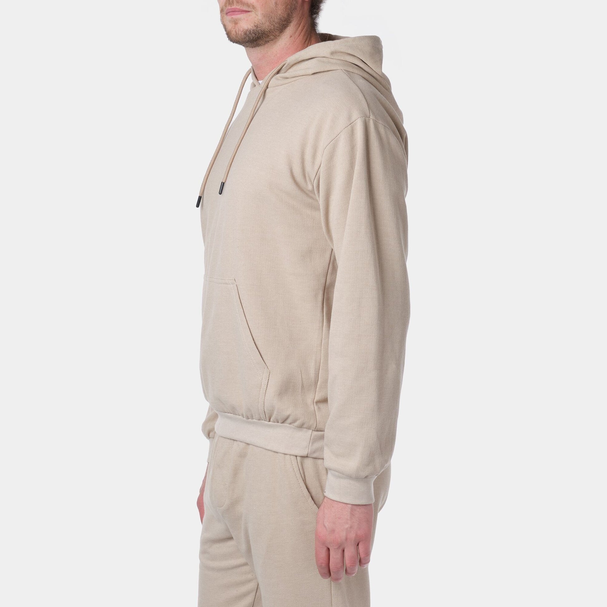 Felpa con cappuccio in piqué beige da uomo