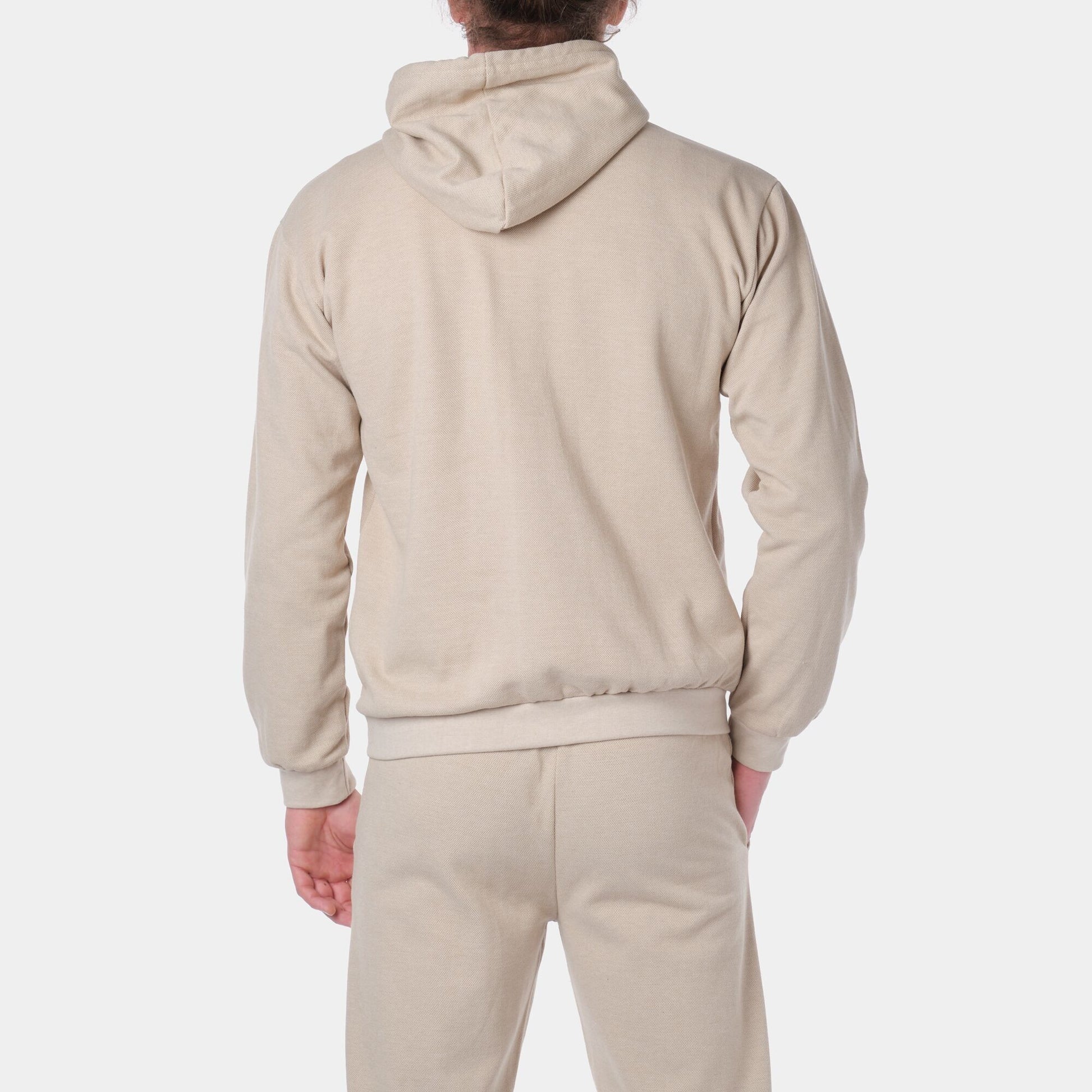 Felpa con cappuccio in piqué beige da uomo