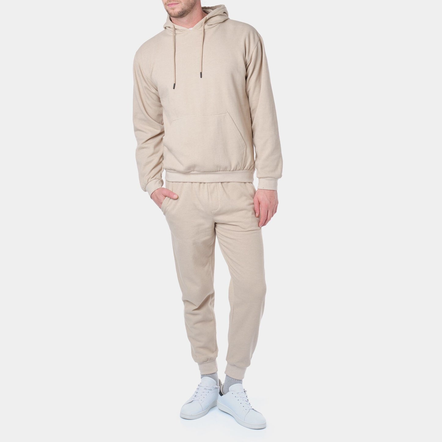 Felpa con cappuccio in piqué beige da uomo