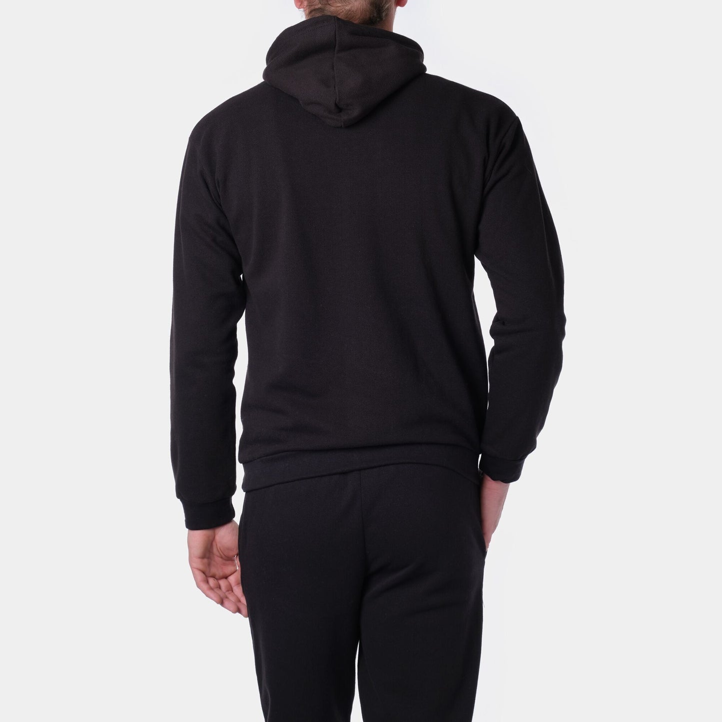 Felpa Uomo con Cappuccio in Maglia Piqué Nera