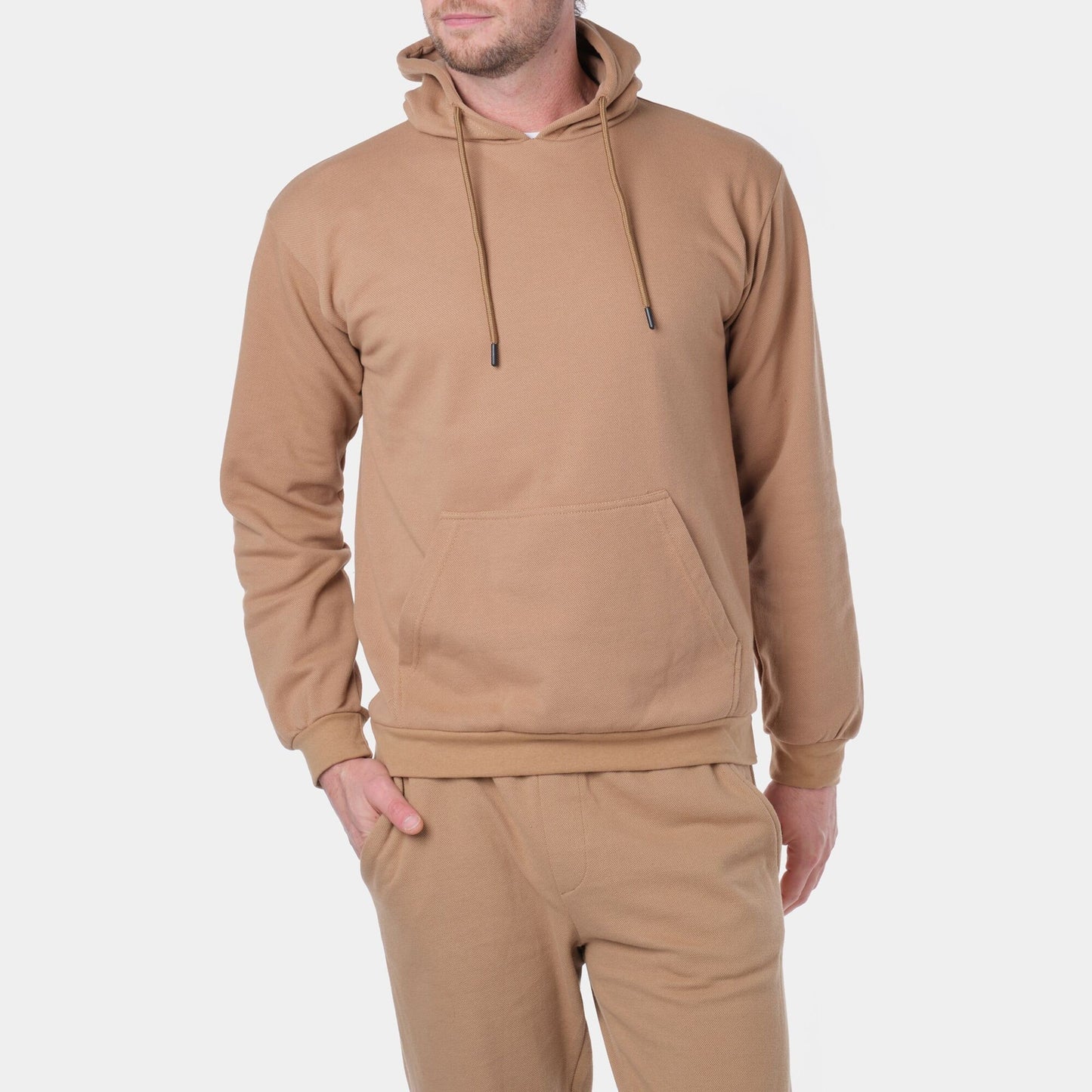Felpa con cappuccio in piqué taupe da uomo