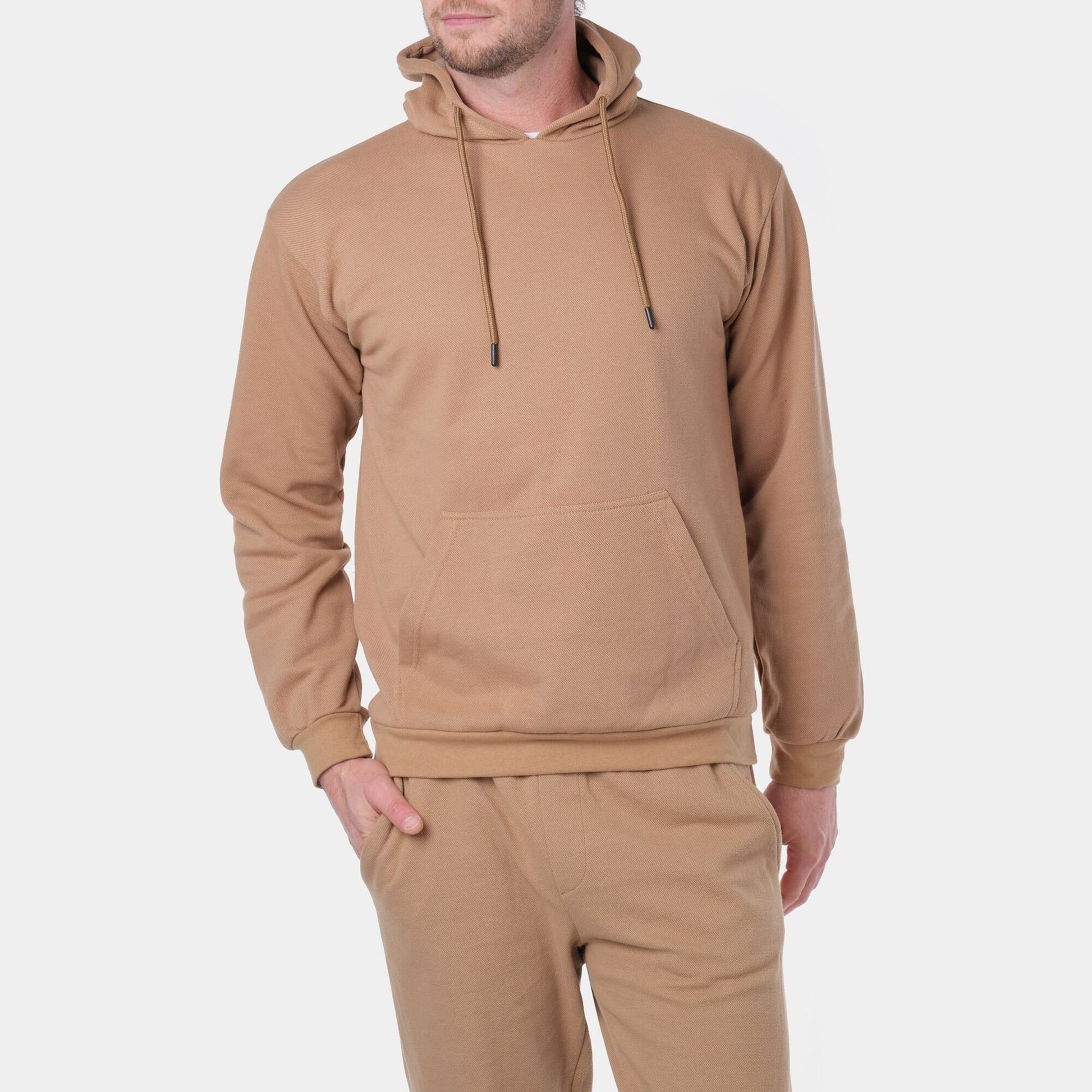 Felpa con cappuccio in piqué taupe da uomo