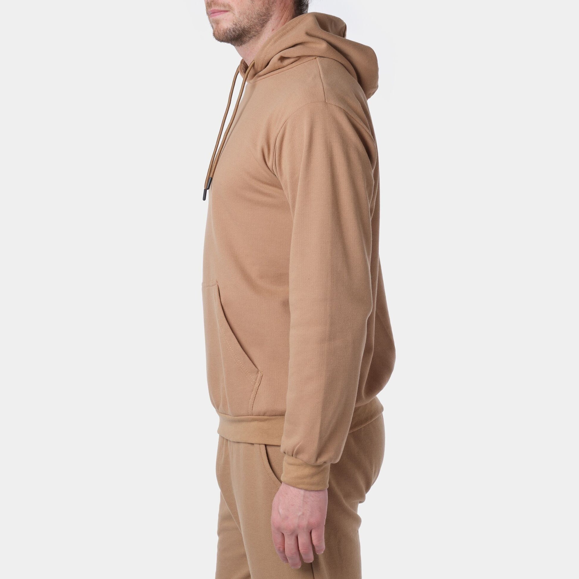 Felpa con cappuccio in piqué taupe da uomo