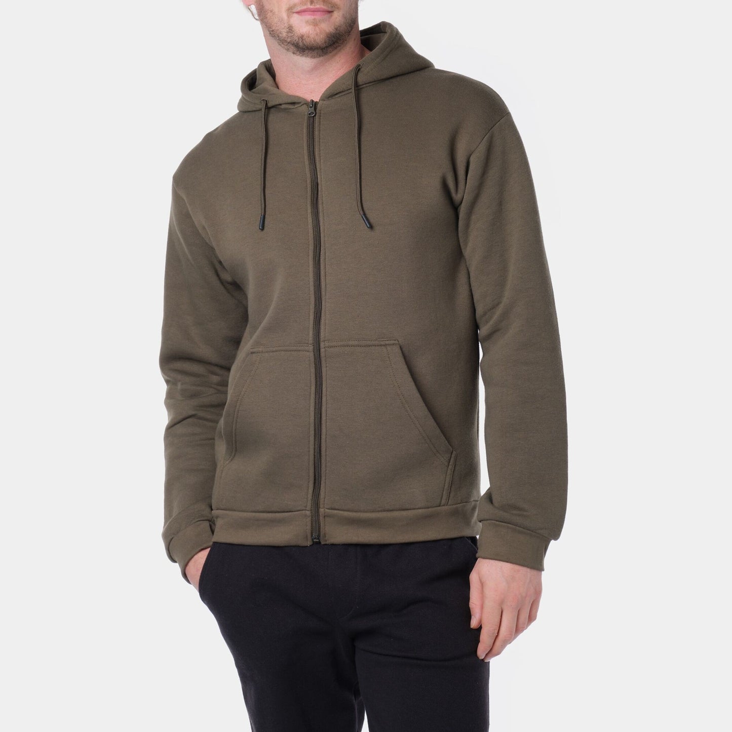 Felpa uomo con cappuccio e zip color kaki