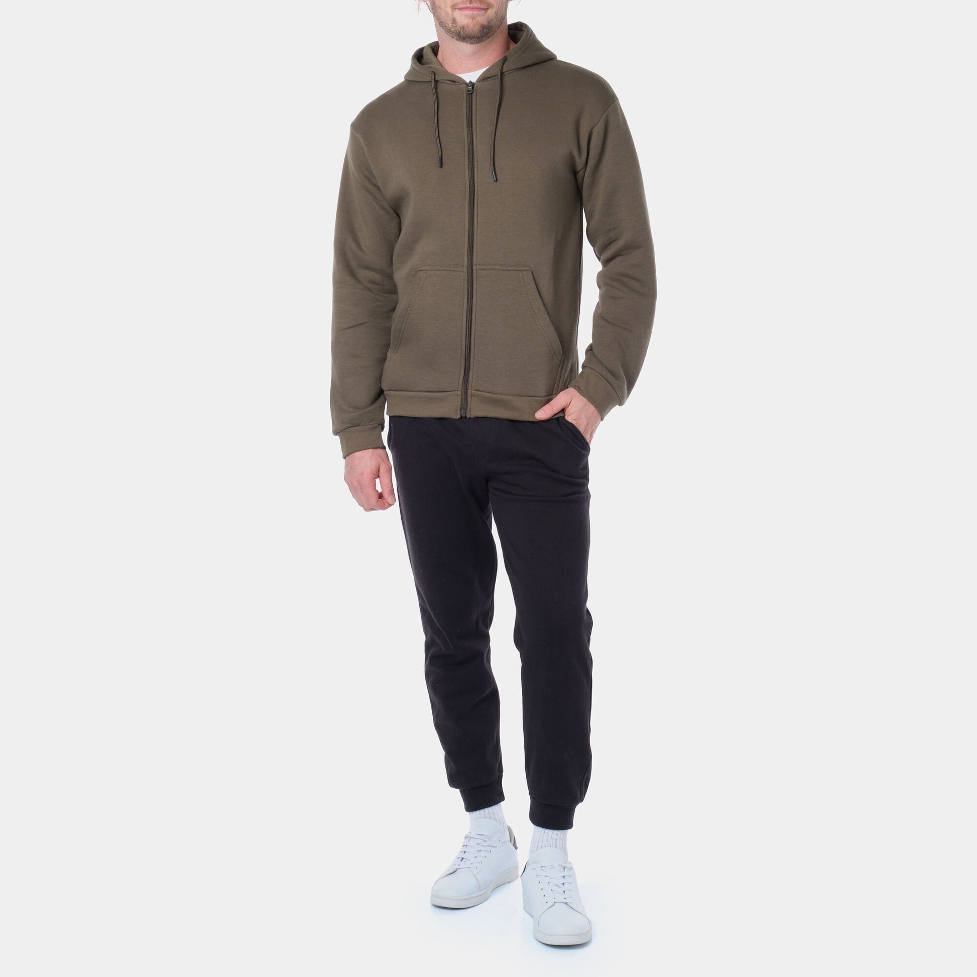 Felpa uomo con cappuccio e zip color kaki