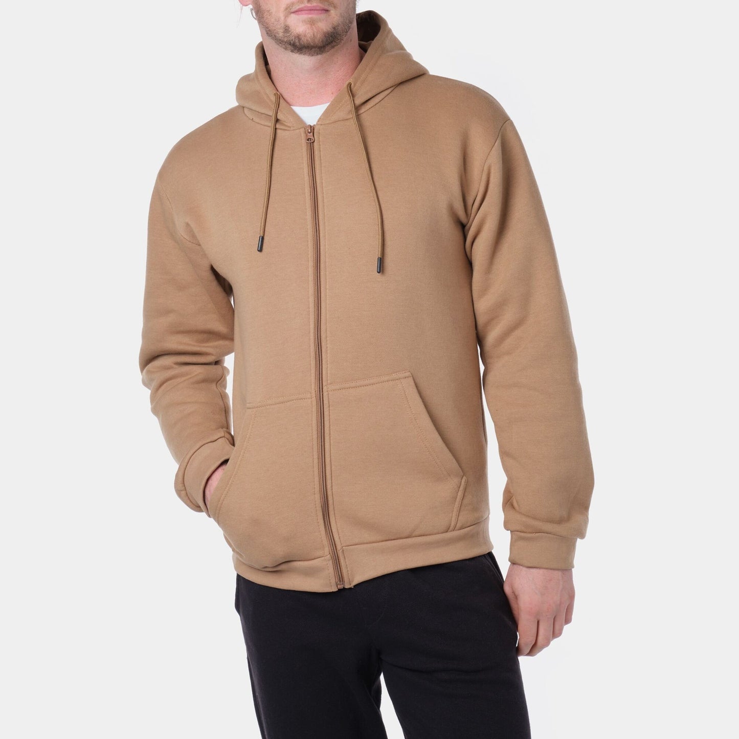 Felpa con cappuccio in felpa con zip color taupe da uomo