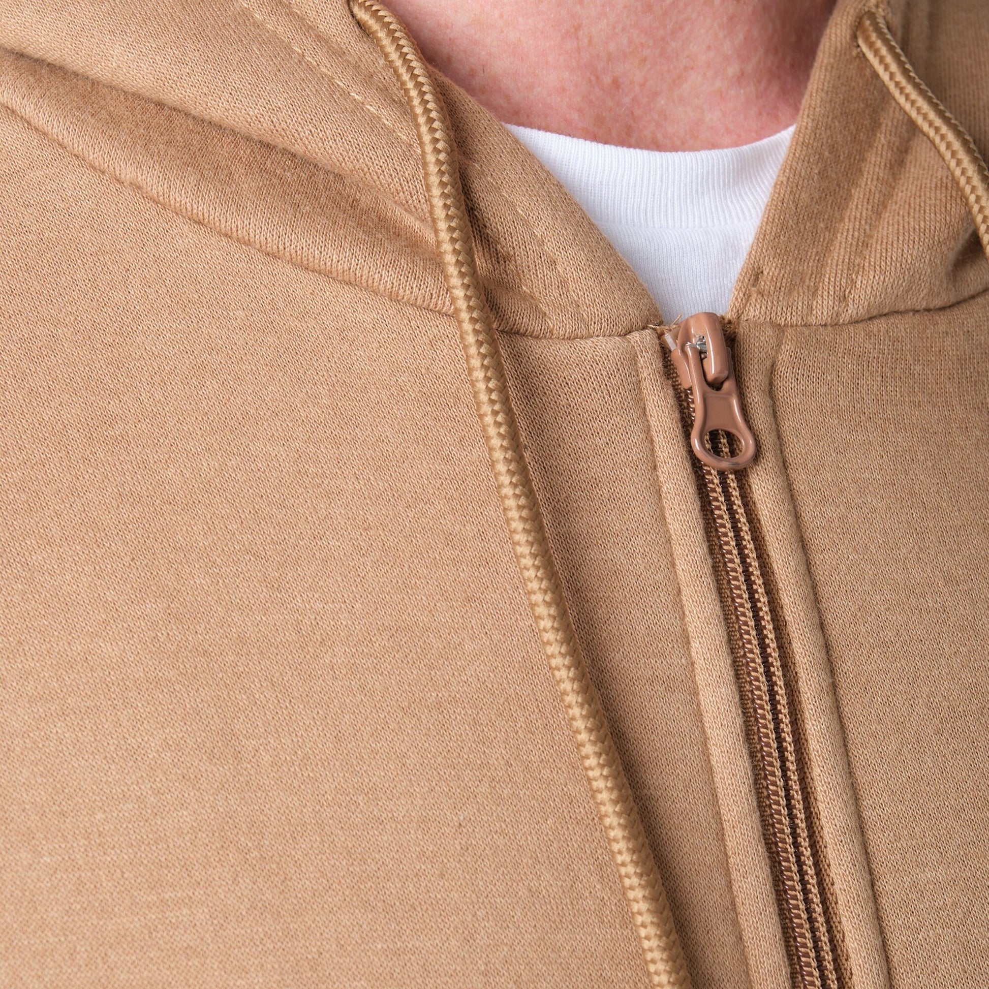 Felpa con cappuccio in felpa con zip color taupe da uomo