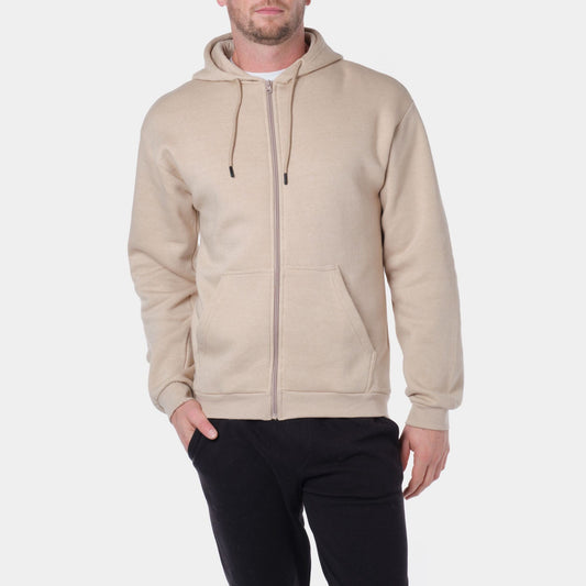 Felpa con cappuccio beige in cotone con zip