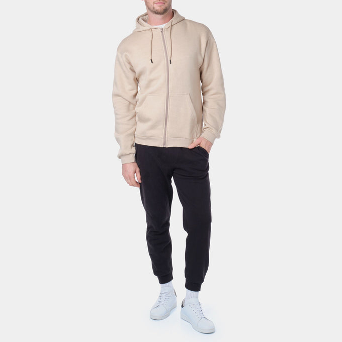 Felpa con cappuccio beige in cotone con zip