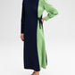 Abito midi color block con maniche lunghe e laccio laterale