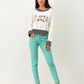 Maglia in cotone con paillettes e scritta