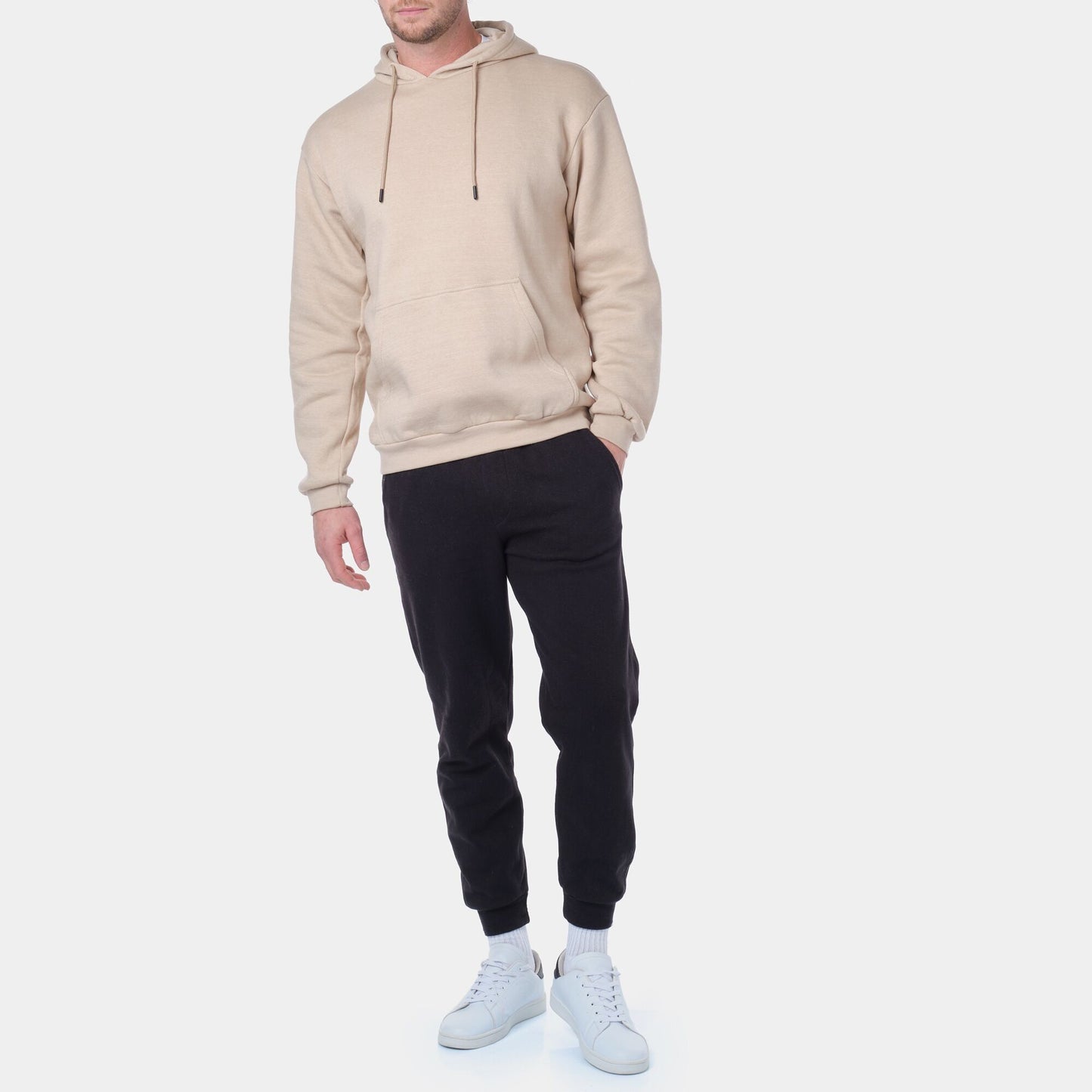 Felpa con cappuccio in pile beige da uomo