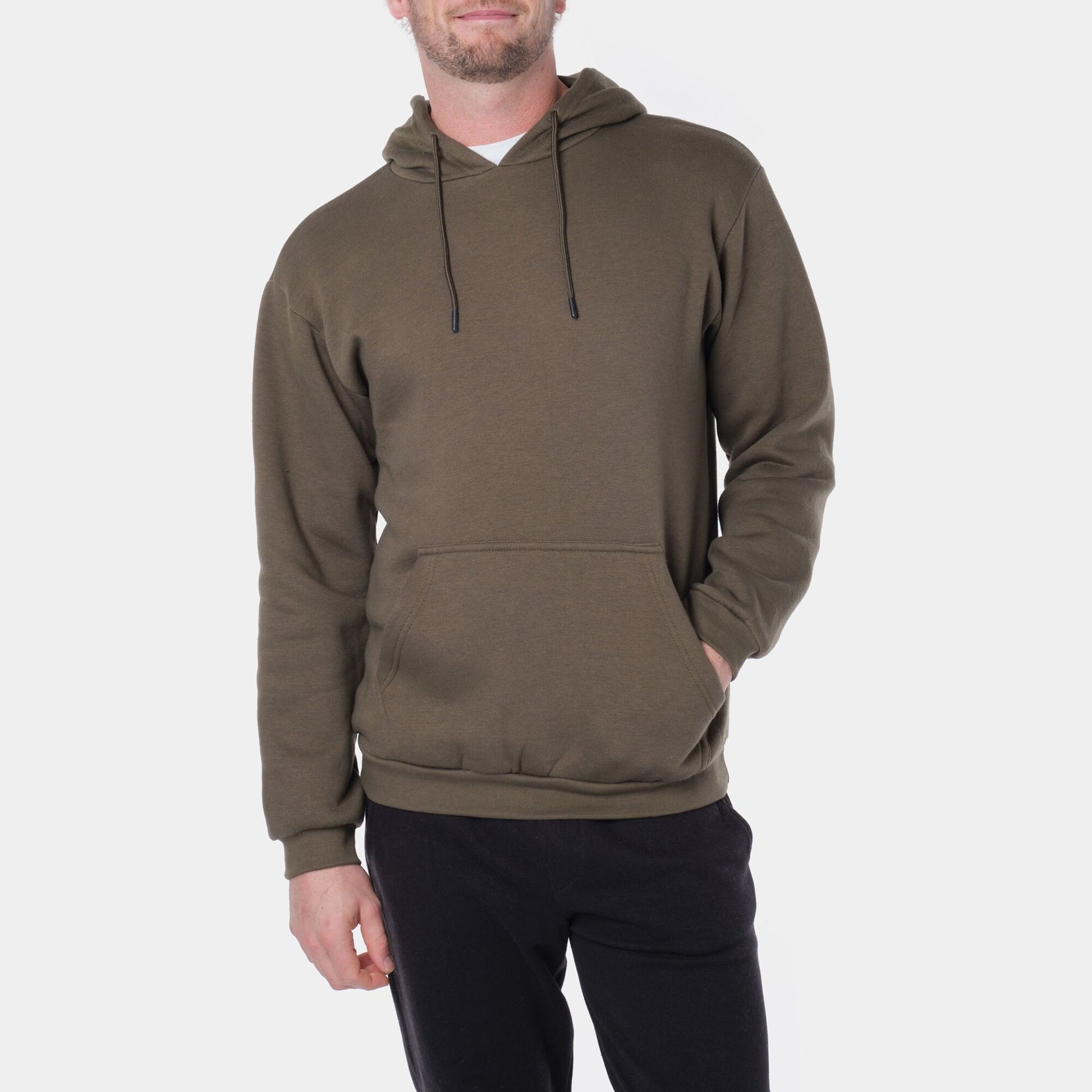 Felpa con cappuccio in pile kaki da uomo