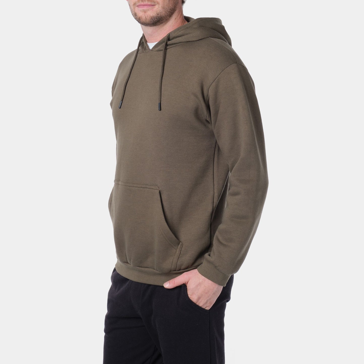 Felpa con cappuccio in pile kaki da uomo